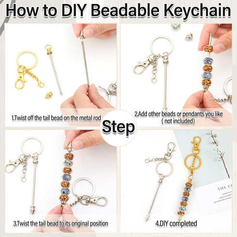 18Pcs Beadable Keychain Bar Bulk, Colorful Plating Alloy Beaded Keychain, Blank Keychain Making Supplies DIY...